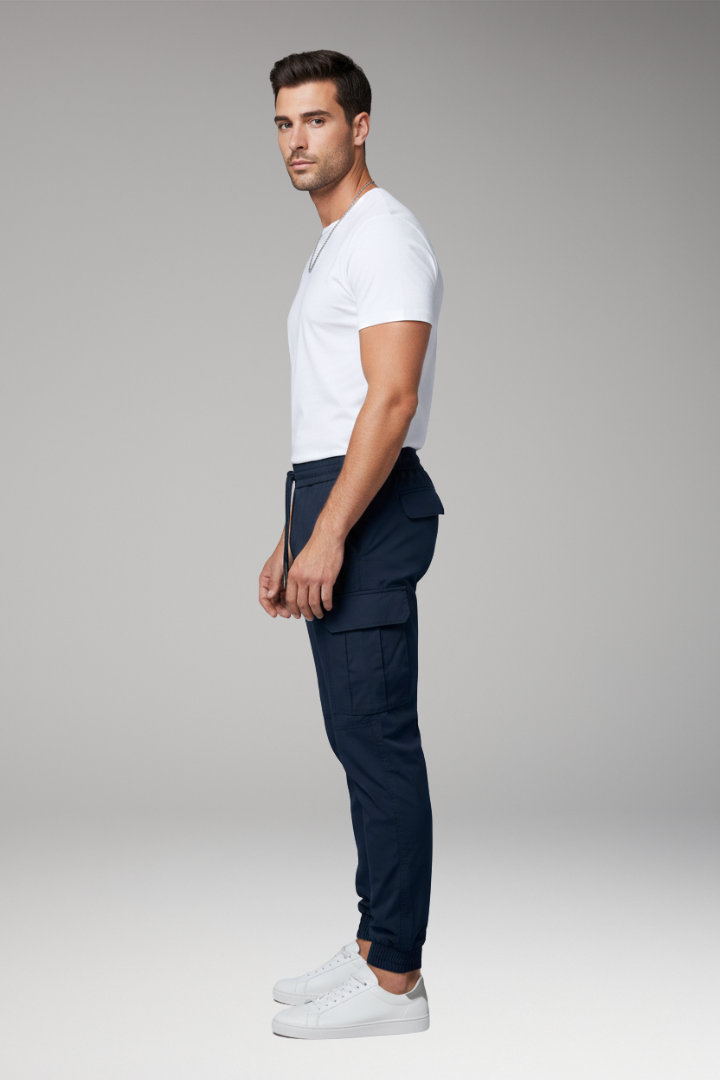 Men’s Cargo Jogger Trousers with Drawstring and Elasticated Hems