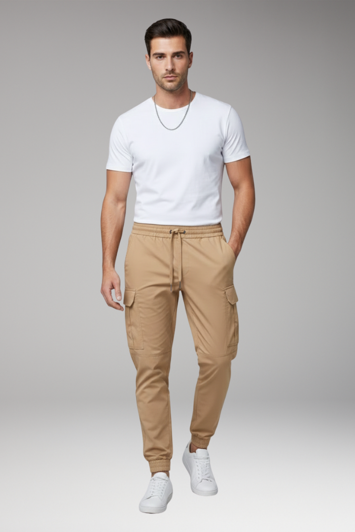 Men’s Cargo Jogger Trousers with Drawstring and Elasticated Hems