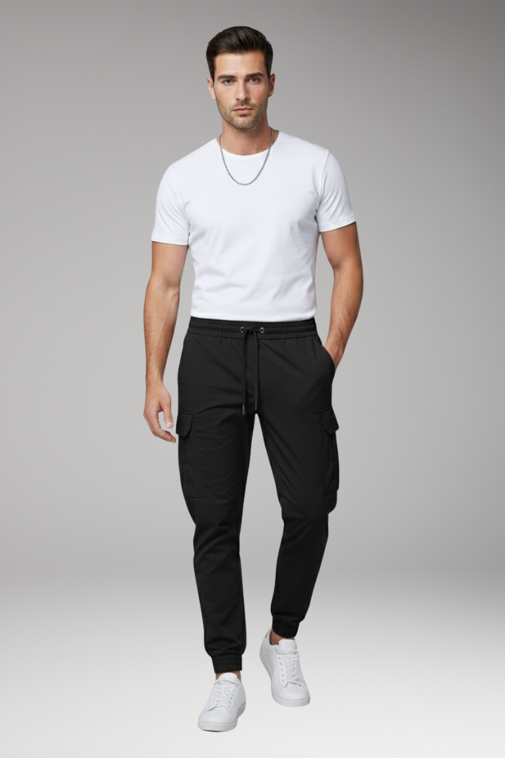 Men’s Cargo Jogger Trousers with Drawstring and Elasticated Hems