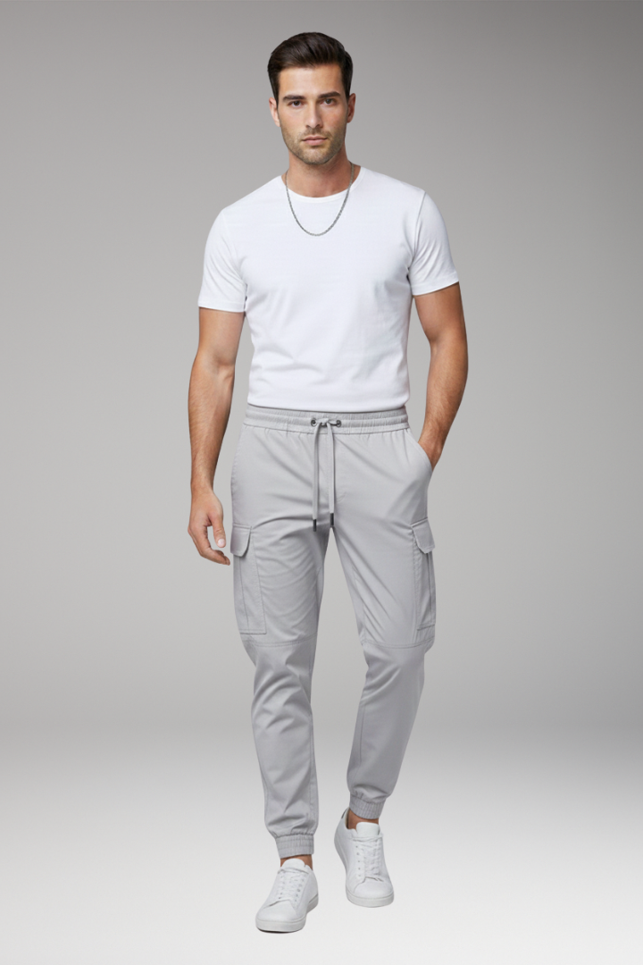 Men’s Cargo Jogger Trousers with Drawstring and Elasticated Hems