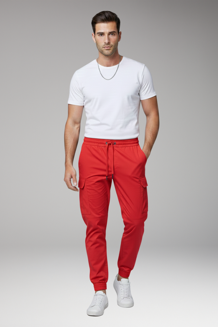 Men’s Cargo Jogger Trousers with Drawstring and Elasticated Hems