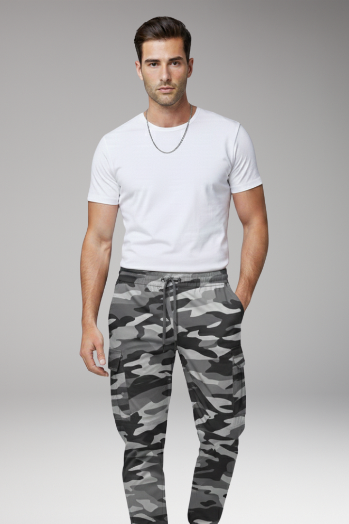 Men’s Cargo Jogger Trousers with Drawstring and Elasticated Hems