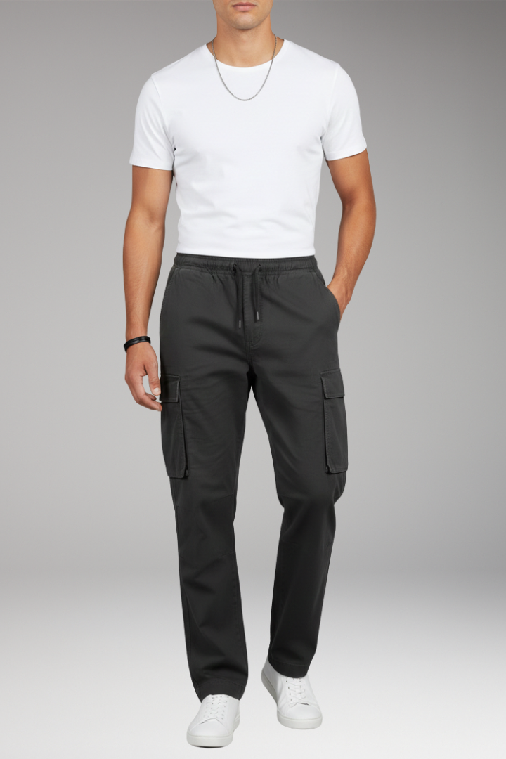 Men’s Cargo Trousers with Elastic Waistband and Six Pockets