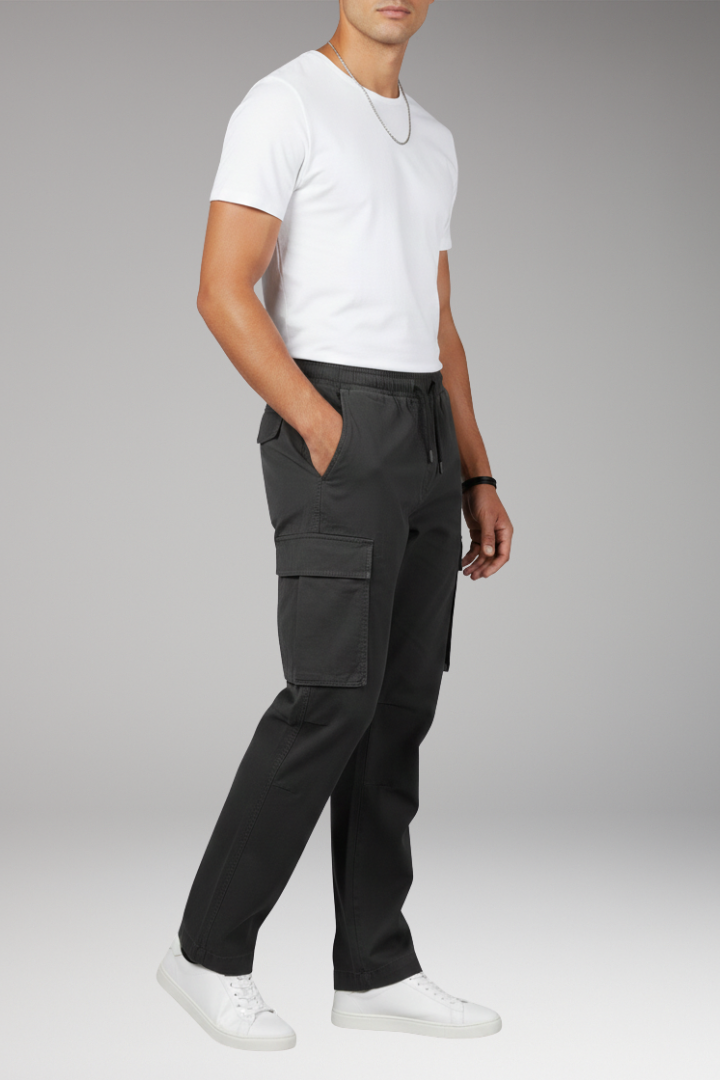 Men’s Cargo Trousers with Elastic Waistband and Six Pockets