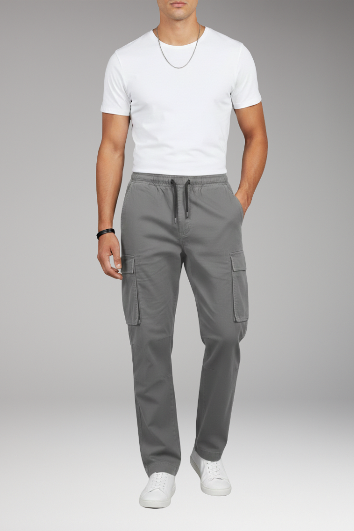 Men’s Cargo Trousers with Elastic Waistband and Six Pockets