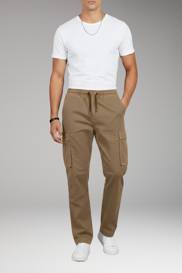 Men’s Cargo Trousers with Elastic Waistband and Six Pockets