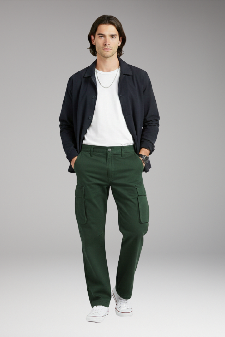 Men's Cargo Trousers with Wide Legs and Pocket Design