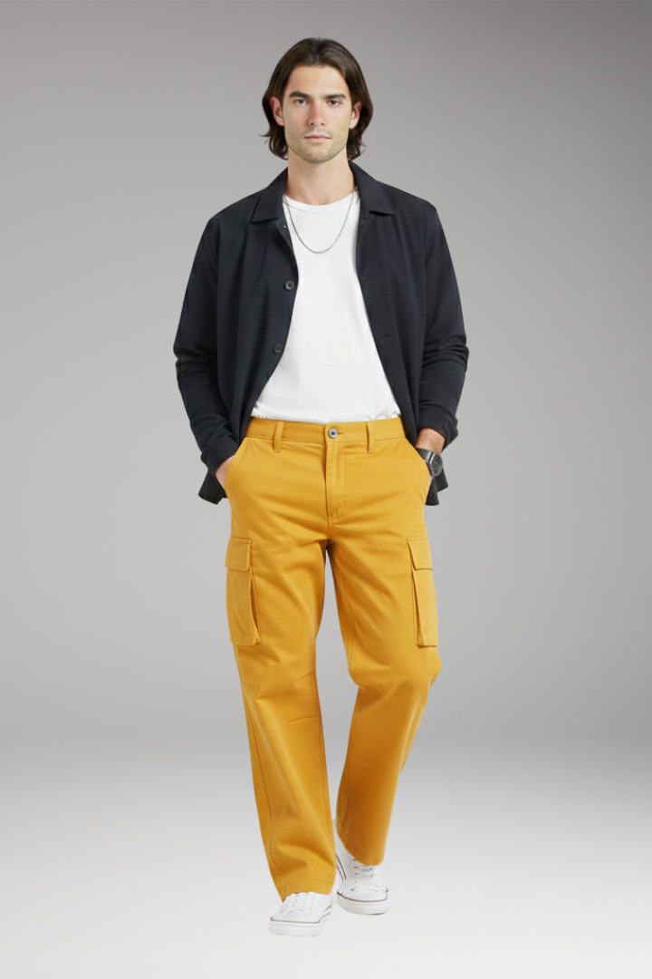 Men's Cargo Trousers with Wide Legs and Pocket Design