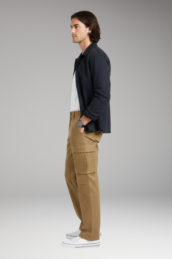 Men's Cargo Trousers with Wide Legs and Pocket Design