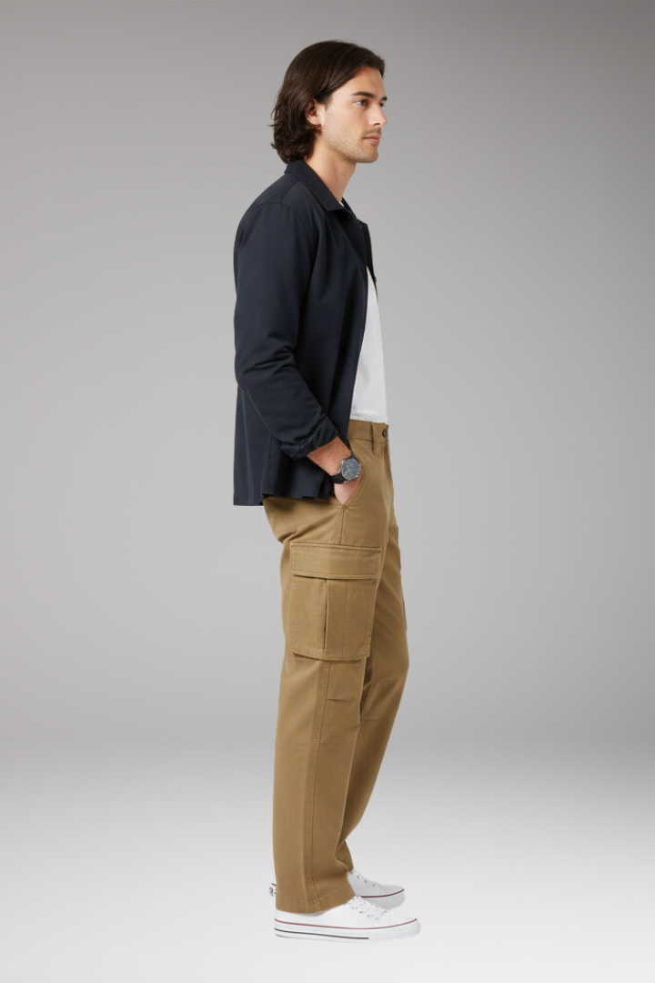 Men's Cargo Trousers with Wide Legs and Pocket Design