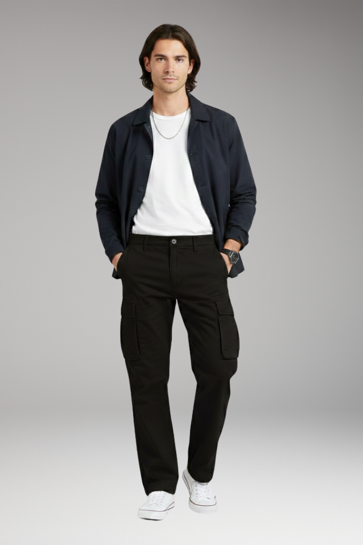 Men's Cargo Trousers with Wide Legs and Pocket Design