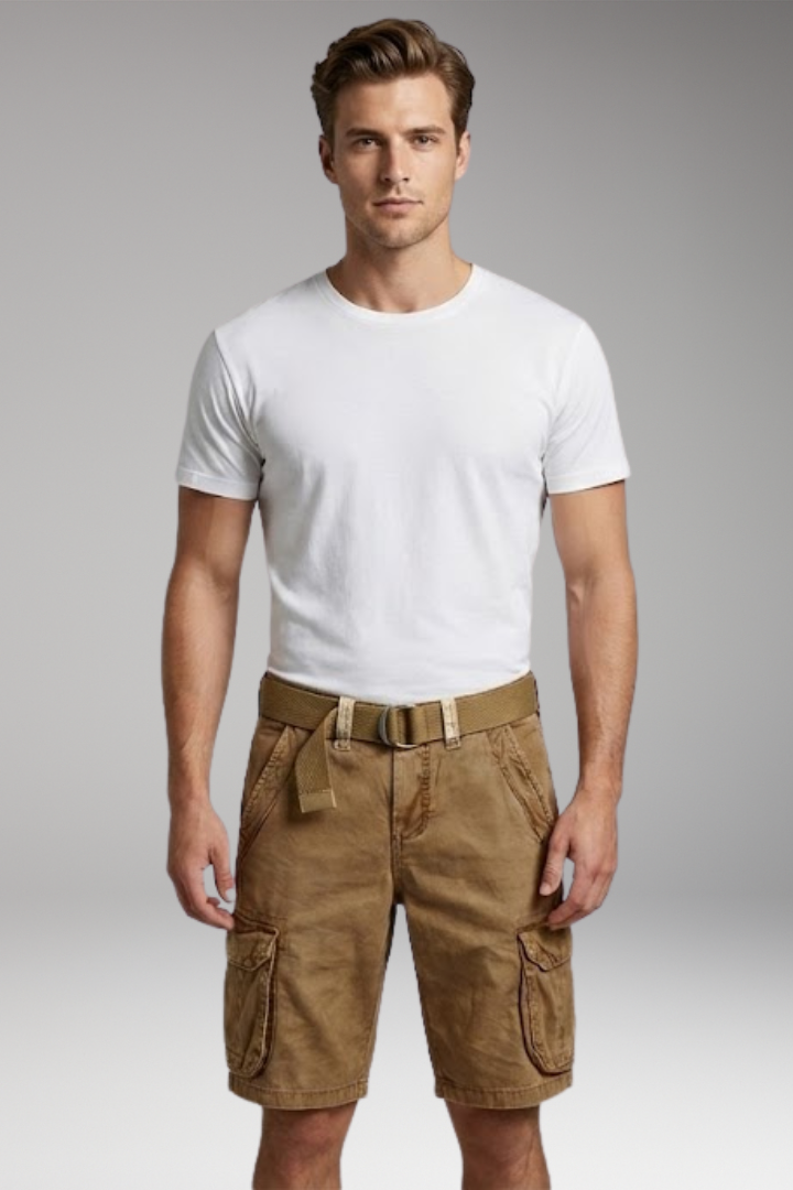 Men's Cargo Shorts with Belt Loops and Multiple Pockets