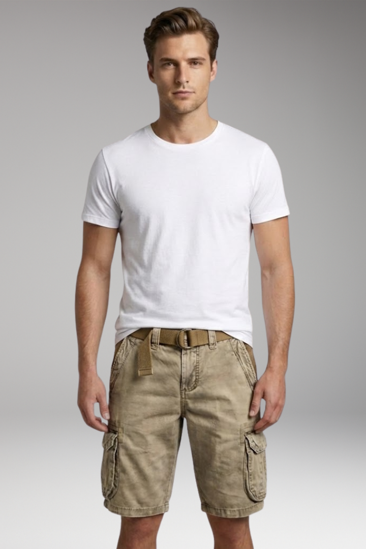 Men's Cargo Shorts with Belt Loops and Multiple Pockets