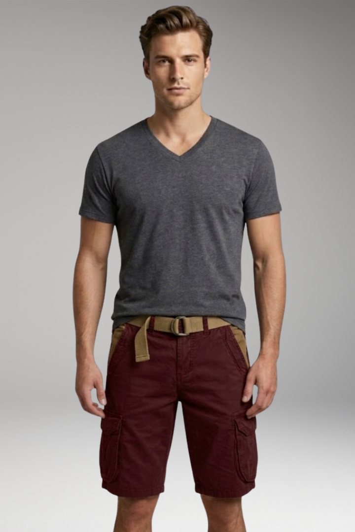 Men's Cargo Shorts with Belt Loops and Multiple Pockets