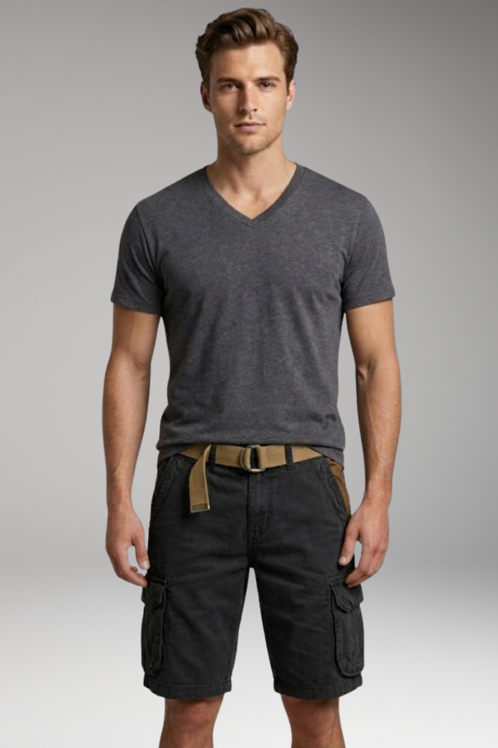 Men's Cargo Shorts with Belt Loops and Multiple Pockets