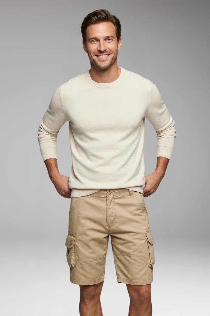 Men's Cargo Shorts with Button and Pockets