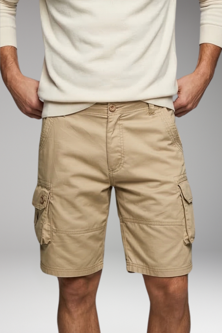 Men's Cargo Shorts with Button and Pockets