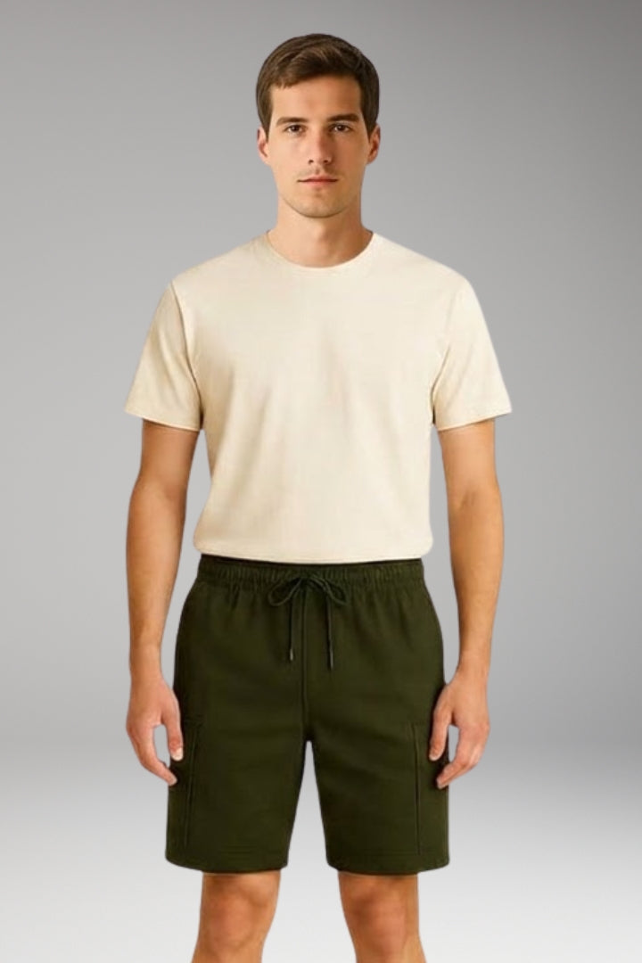 Men's Cargo Shorts with Elastic Waistband and Cargo Pockets