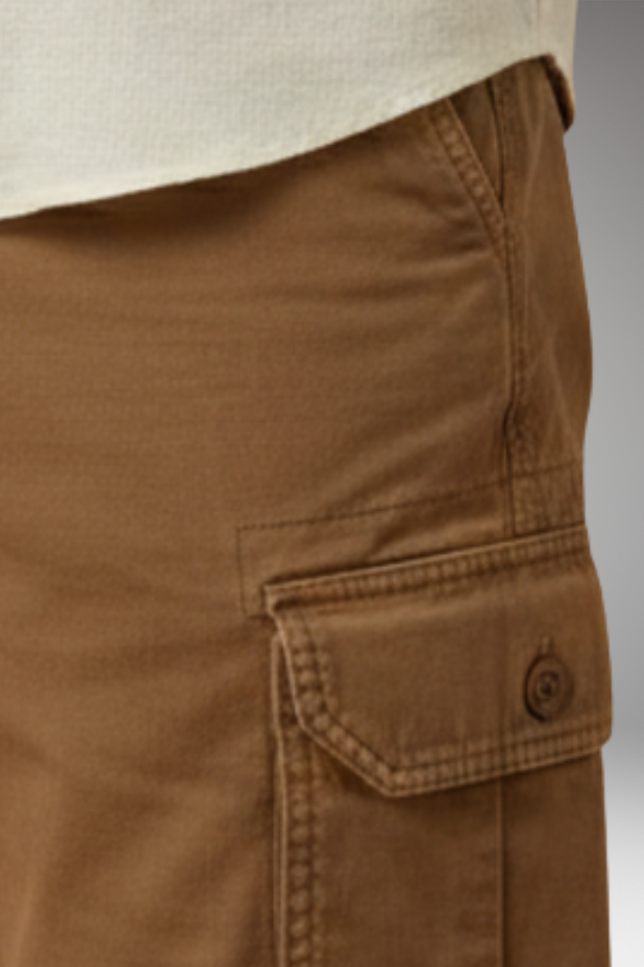 Men's Cargo Shorts with Elastic Waistband and Multiple Pockets