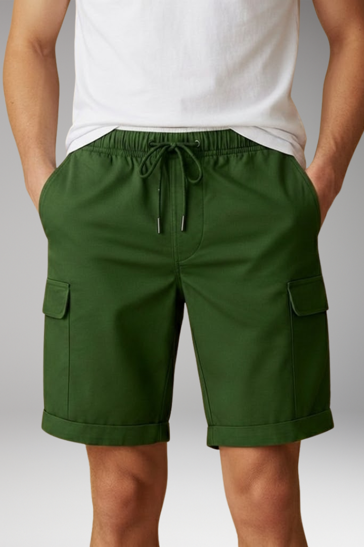 Men's Cargo Shorts with Elastic Waistband and Multiple Pockets