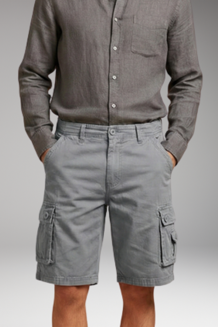 Men's Cargo Shorts with Elastic Waistband and Multiple Pockets
