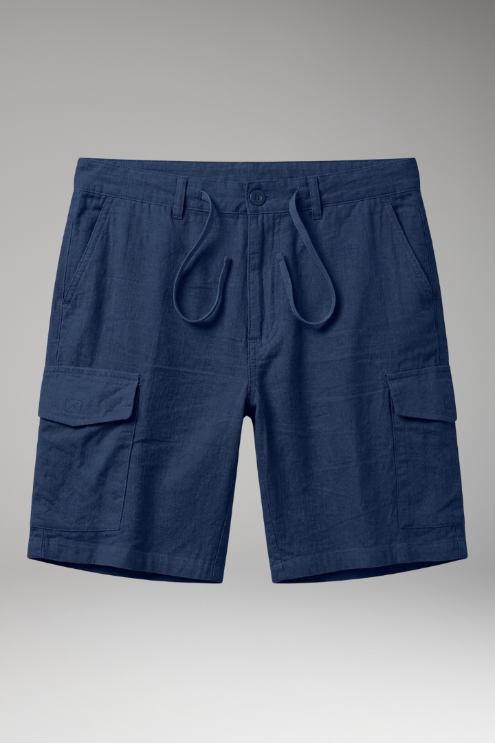 Men's Cargo Shorts with Elastic Waistband and Multiple Pockets