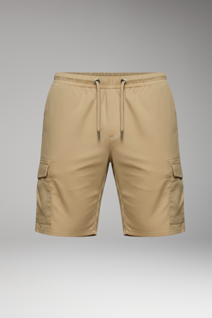 Men's Cargo Shorts with Elastic Waistband and Multiple Pockets