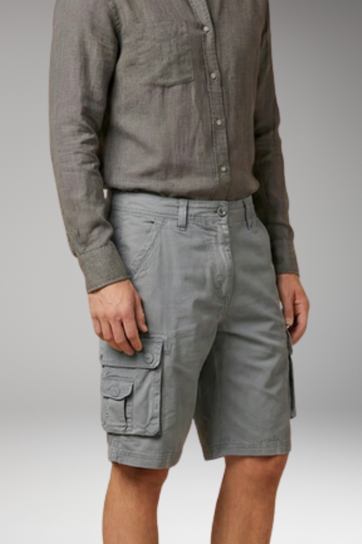 Men's Cargo Shorts with Elastic Waistband and Multiple Pockets