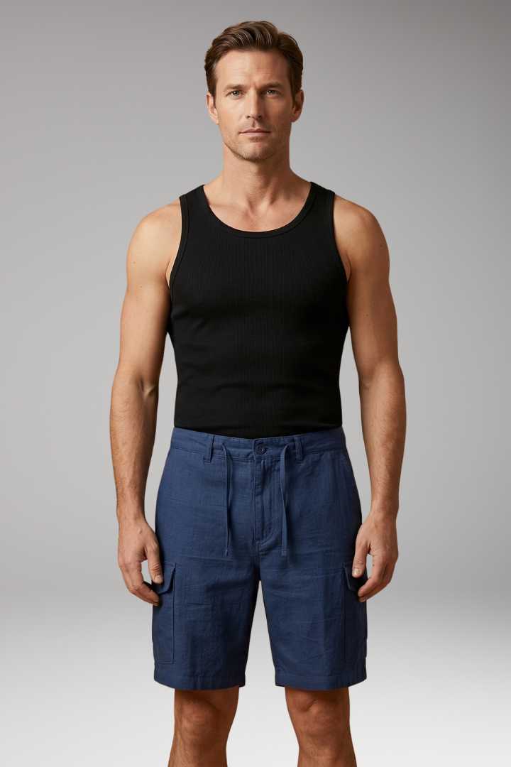 Men's Cargo Shorts with Elastic Waistband and Multiple Pockets