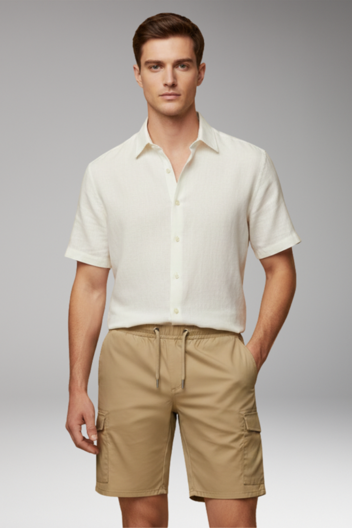 Men's Cargo Shorts with Elastic Waistband and Multiple Pockets