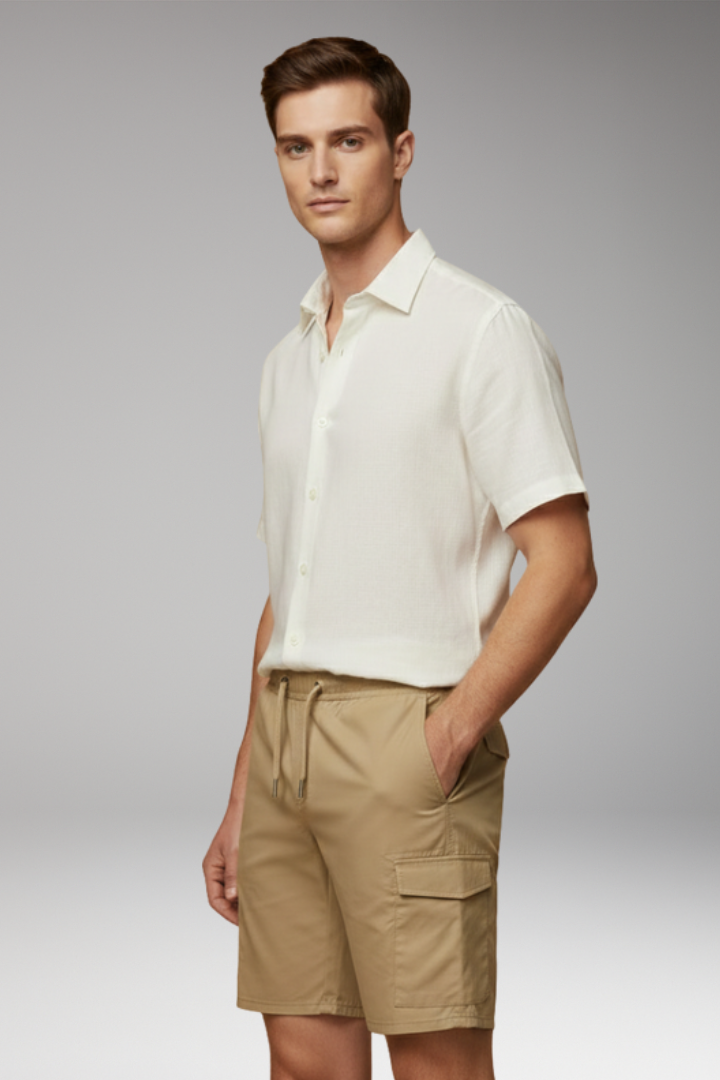 Men's Cargo Shorts with Elastic Waistband and Multiple Pockets
