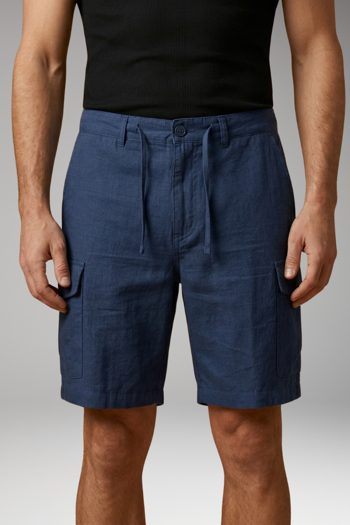 Men's Cargo Shorts with Elastic Waistband and Multiple Pockets