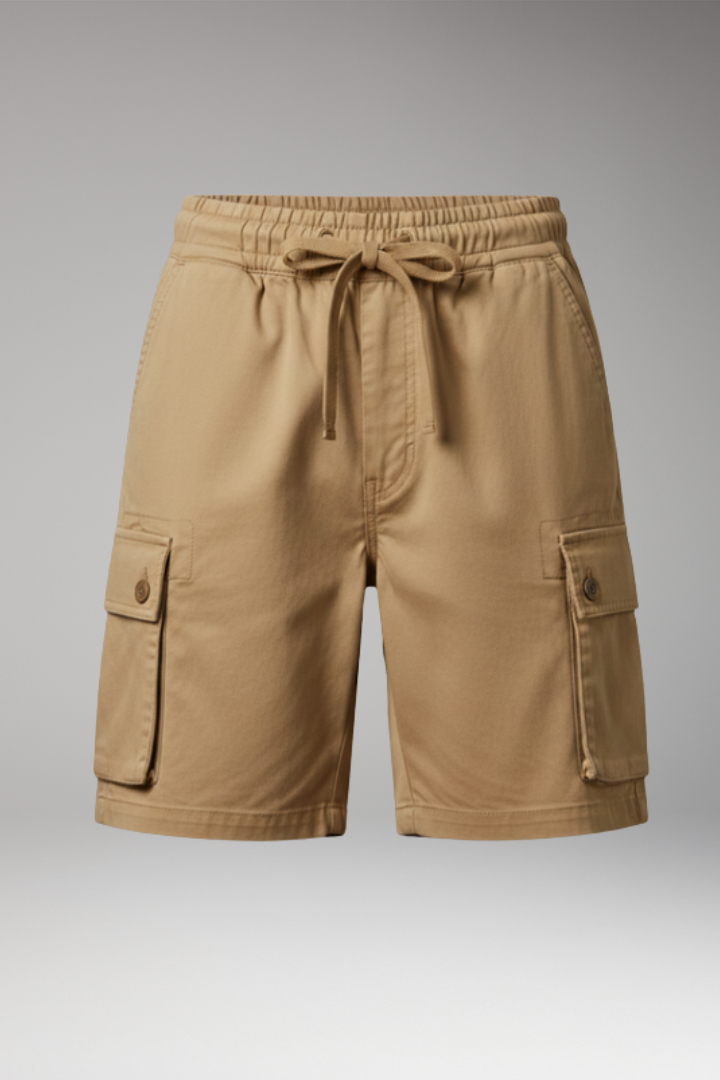 Men's Cargo Shorts with Elastic Waistband and Multiple Pockets