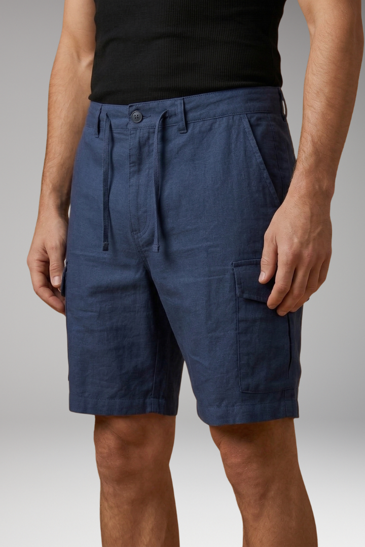 Men's Cargo Shorts with Elastic Waistband and Multiple Pockets