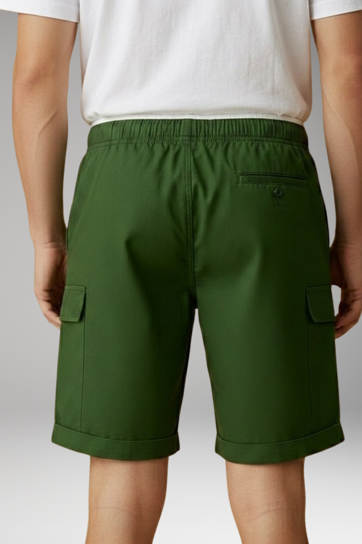 Men's Cargo Shorts with Elastic Waistband and Multiple Pockets