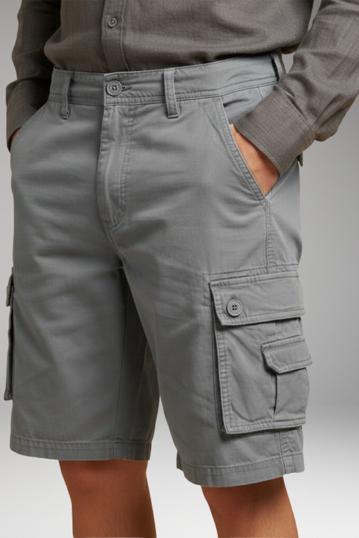 Men's Cargo Shorts with Elastic Waistband and Multiple Pockets