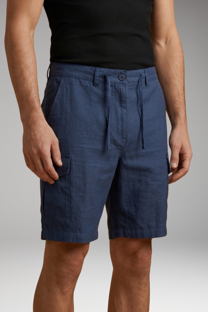 Men's Cargo Shorts with Elastic Waistband and Multiple Pockets