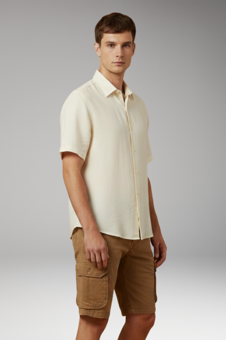 Men's Cargo Shorts with Elastic Waistband and Multiple Pockets