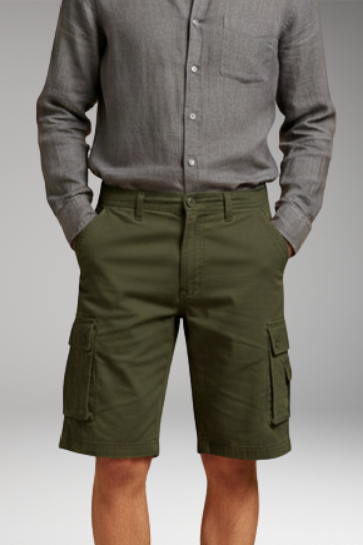 Men's Cargo Shorts with Elastic Waistband and Multiple Pockets