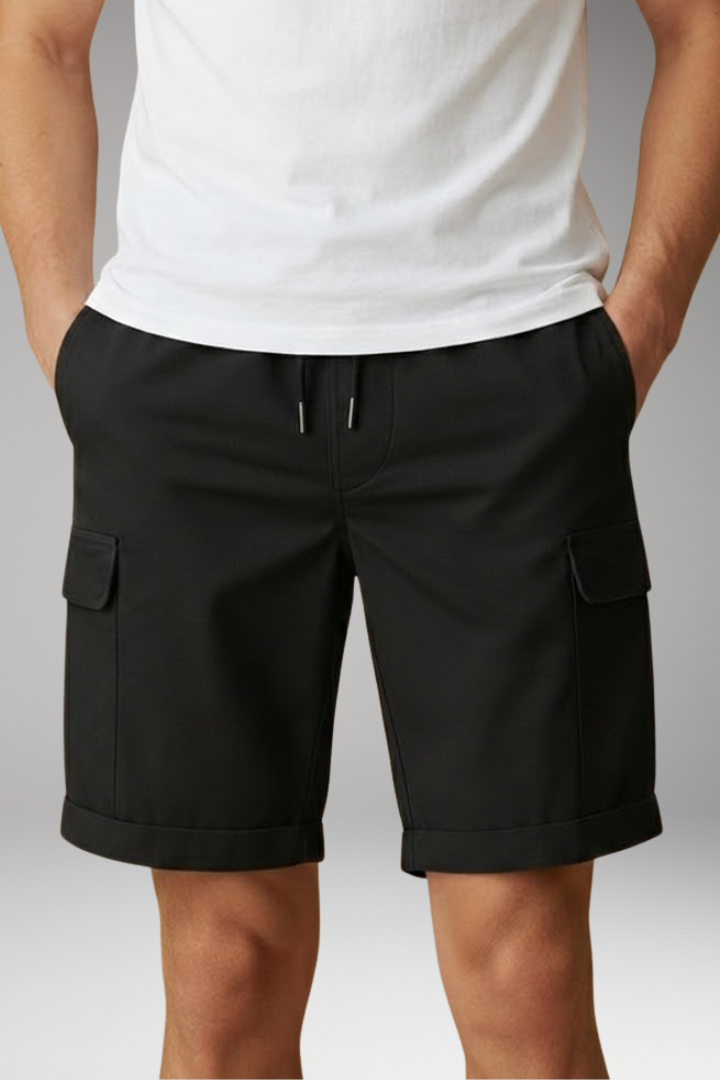 Men's Cargo Shorts with Elastic Waistband and Multiple Pockets