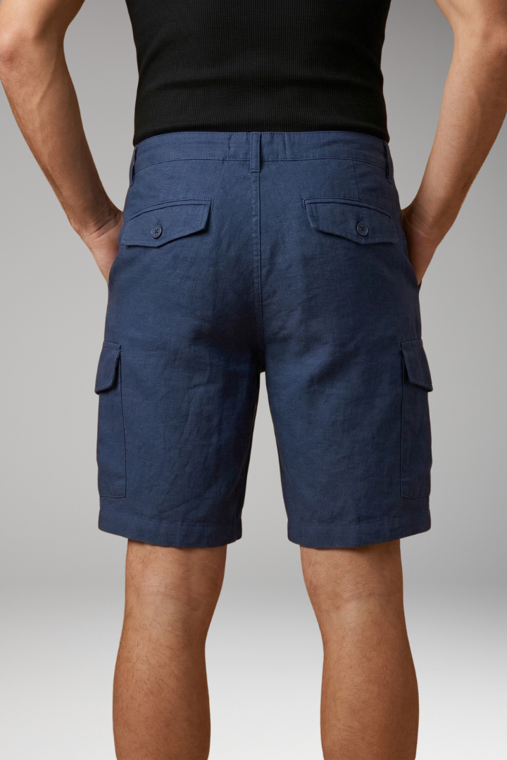 Men's Cargo Shorts with Elastic Waistband and Multiple Pockets