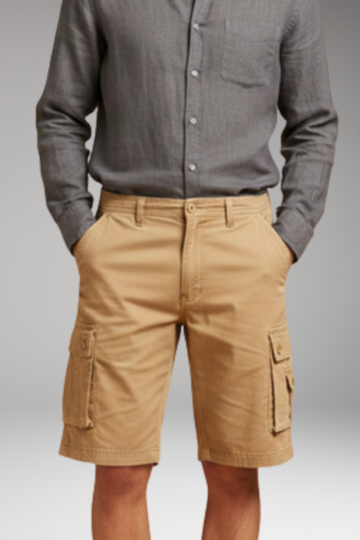 Men's Cargo Shorts with Elastic Waistband and Multiple Pockets