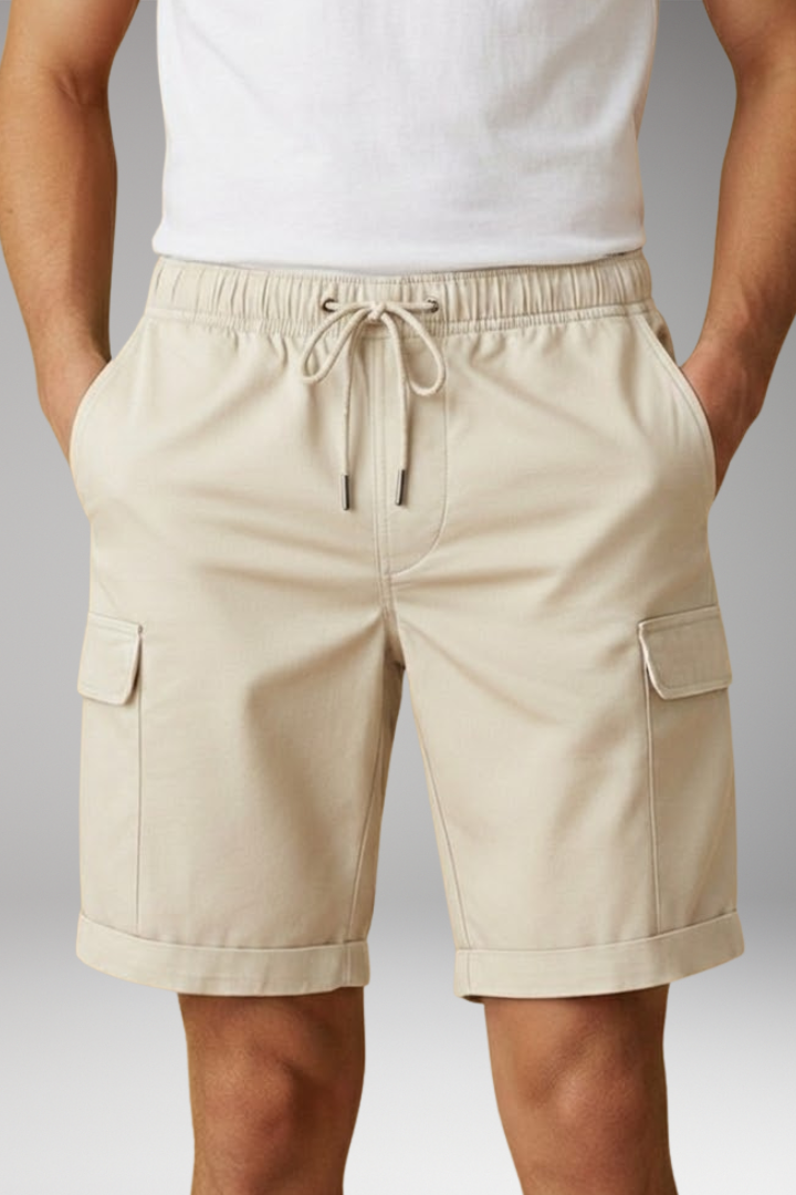 Men's Cargo Shorts with Elastic Waistband and Multiple Pockets