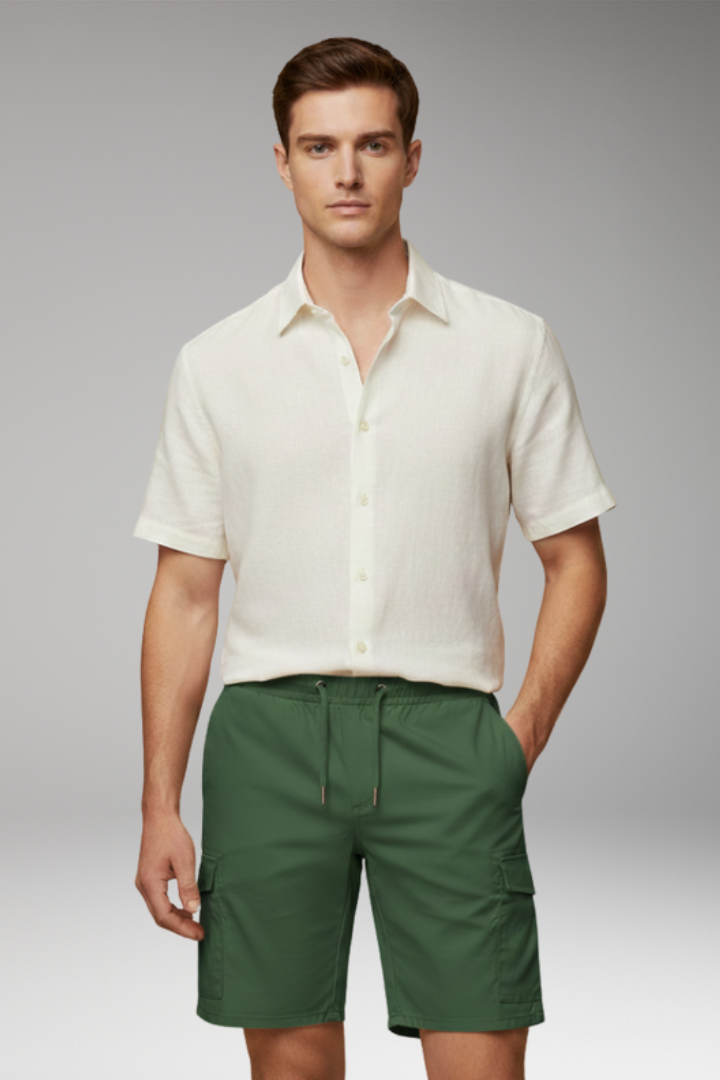 Men's Cargo Shorts with Elastic Waistband and Multiple Pockets