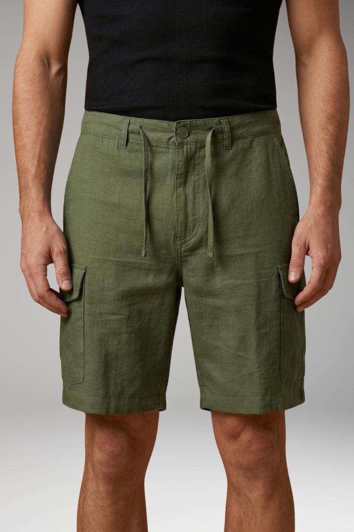 Men's Cargo Shorts with Elastic Waistband and Multiple Pockets