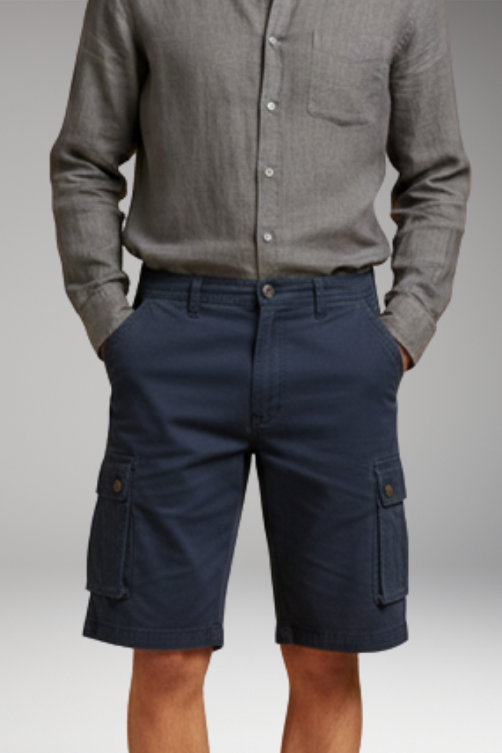 Men's Cargo Shorts with Elastic Waistband and Multiple Pockets