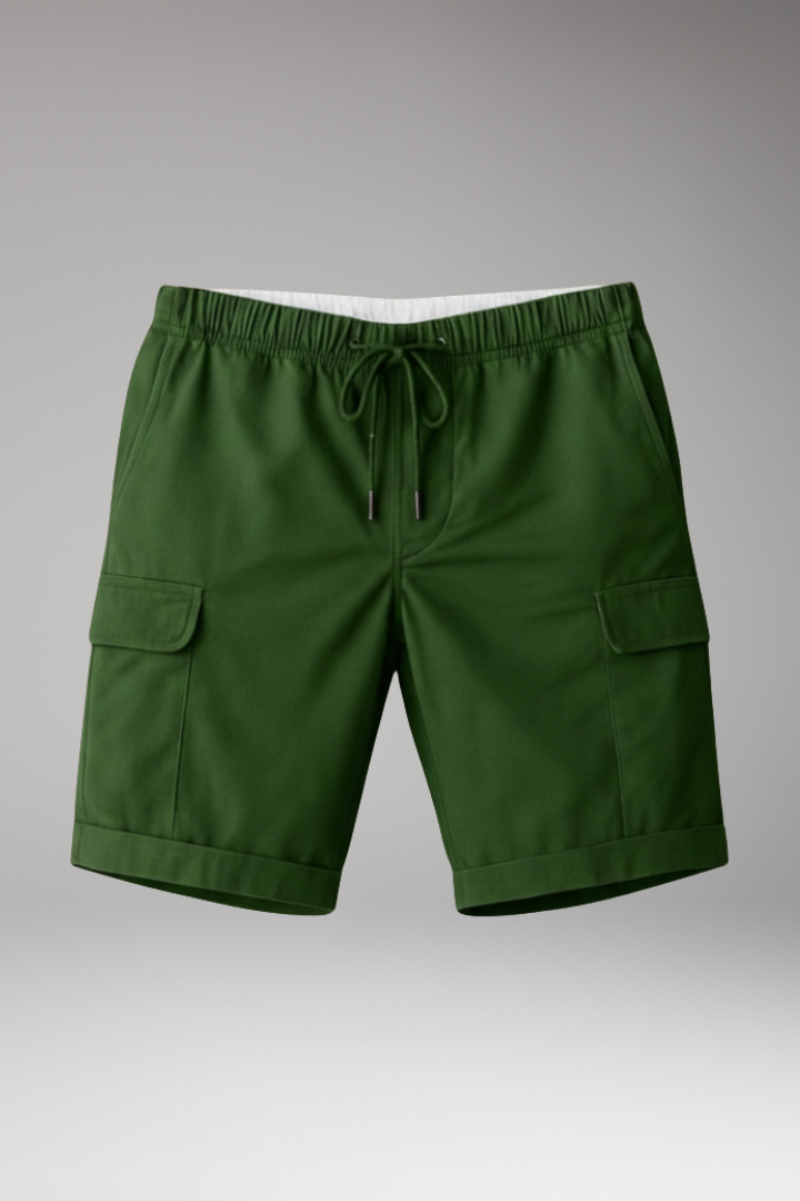 Men's Cargo Shorts with Elastic Waistband and Multiple Pockets