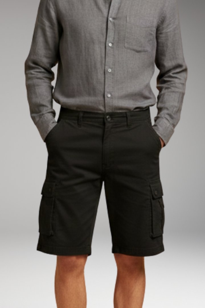 Men's Cargo Shorts with Elastic Waistband and Multiple Pockets