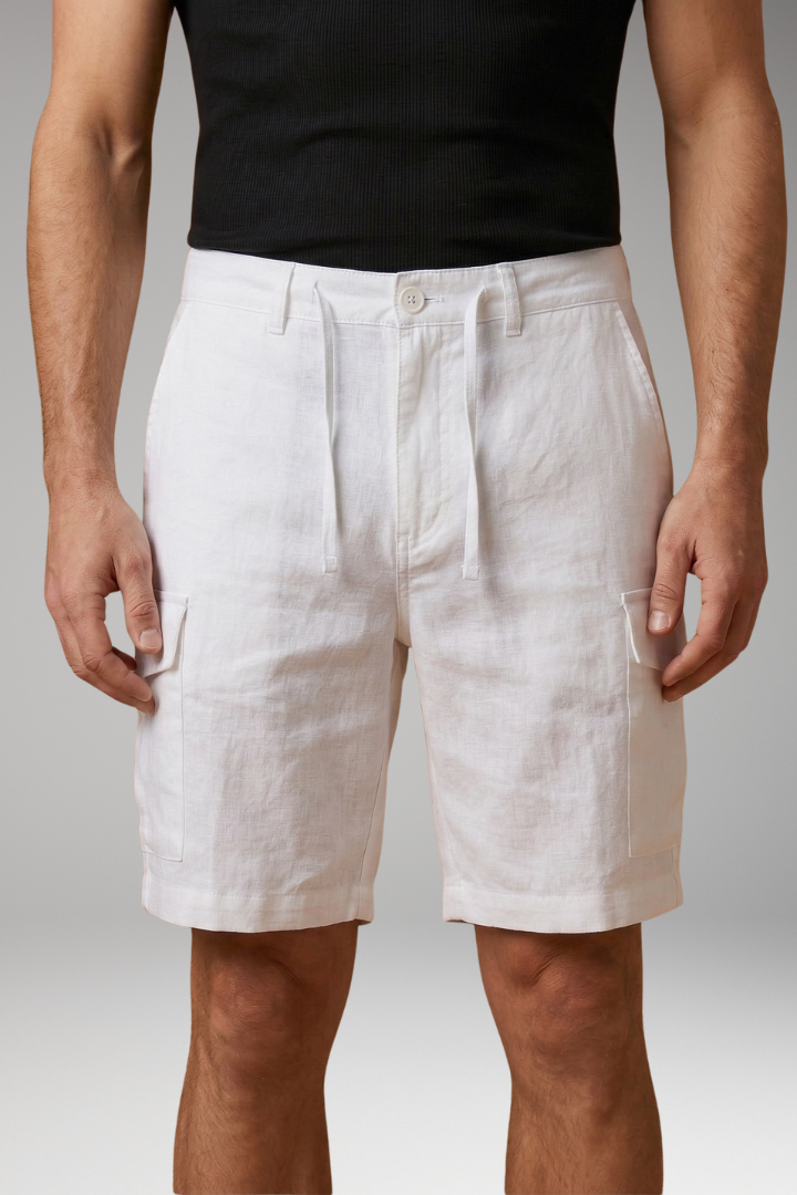 Men's Cargo Shorts with Elastic Waistband and Multiple Pockets