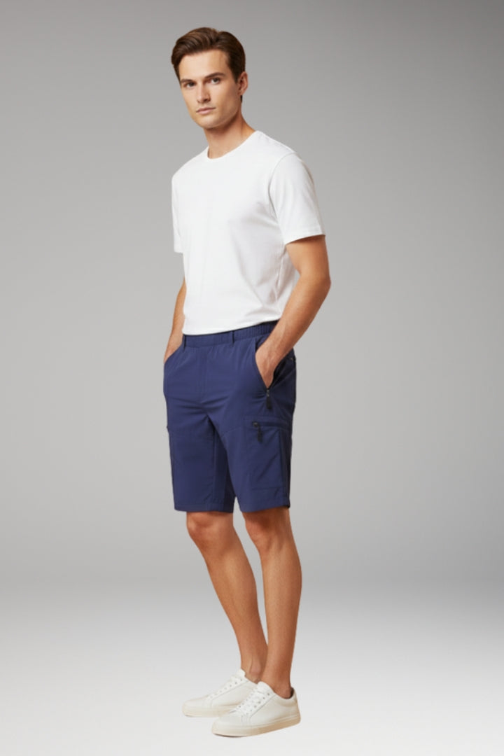 Men's Cargo Shorts with Elastic Waistband and Zippered Pockets